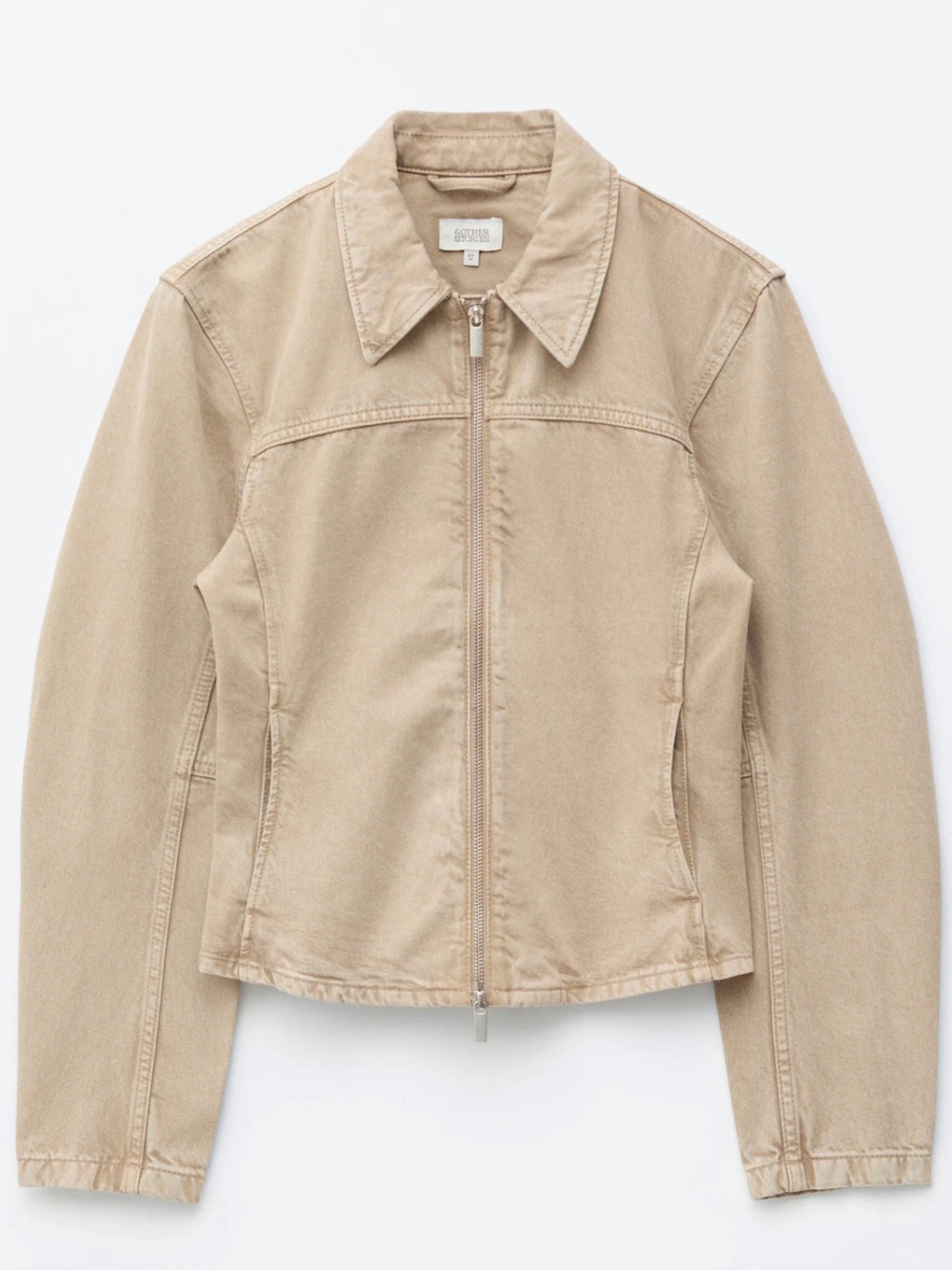 & Other Stories Beige Cotton Denim collared zip up Jacket